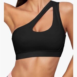 One-Shoulder Black Sports Bra - Size Large